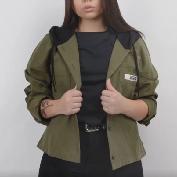 Vans Jackets & Blazers - VANS Crowd Surf Hooded Woven Women Jacket Military Black Green Size VN0A47VDKCZ